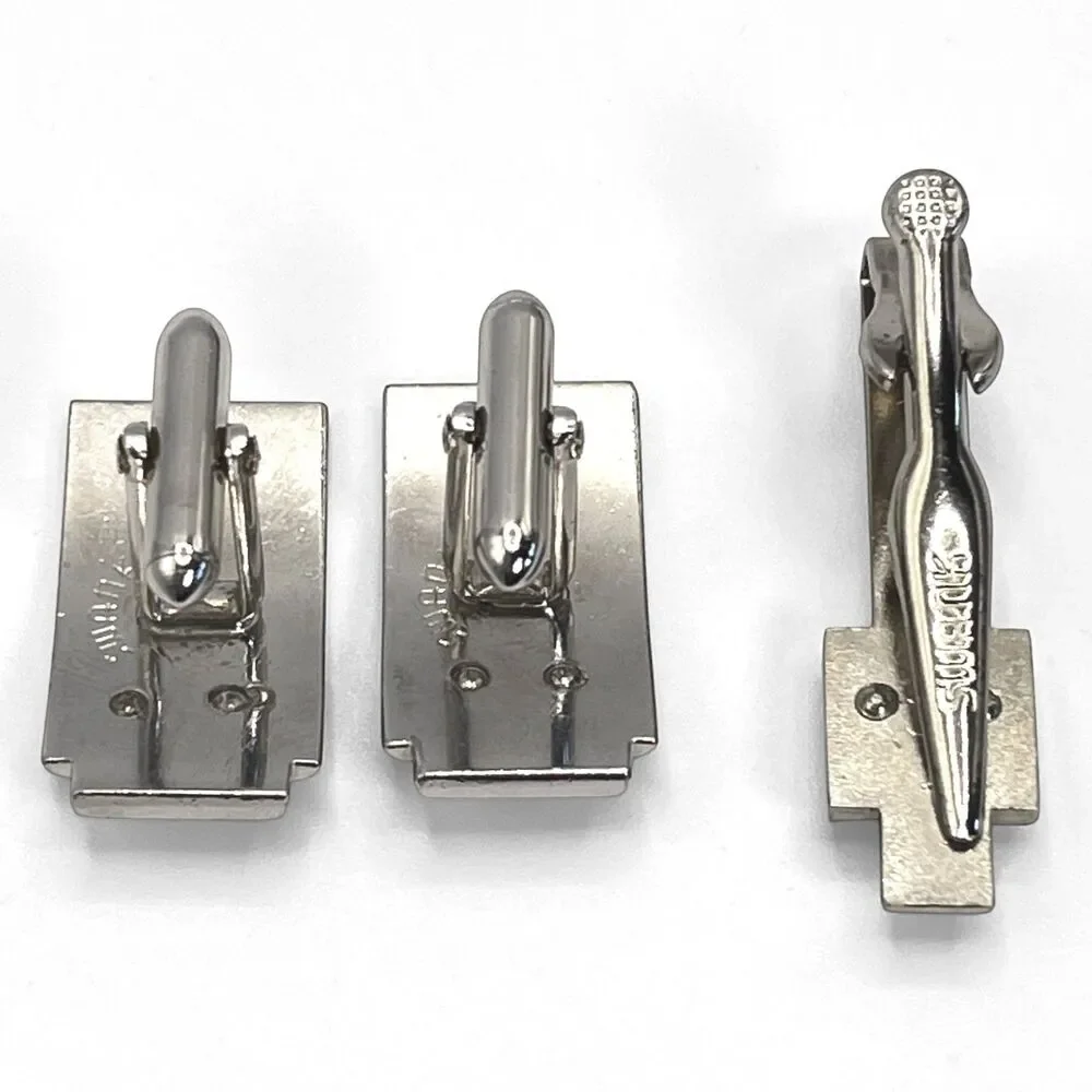 Vintage Swank F Monogram Mother of Pearl Cufflinks Tie Clip Set 2 Tone Initial